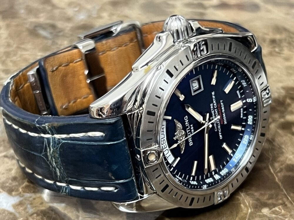 BREITLING Galactic 44 Day Date Automatic Blue Dial Leather and Deployant Buckle A45320