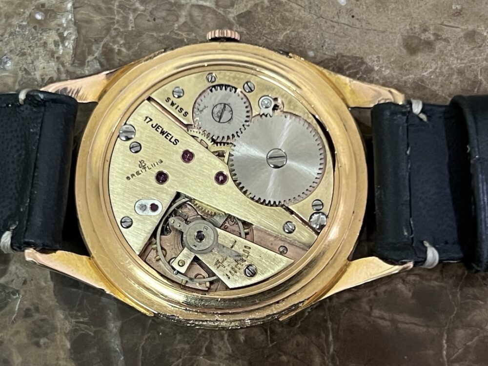 Breitling Geneve Rolled Rose Gold 38mm Mechanical Wind Sun Ray Dial Vintage with Sub Dial 2886A circa 1950's Just Serviced