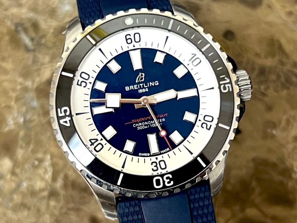 BREITLING SUPEROCEAN AUTOMATIC 44 Steel Blue Dial with Black Ceramic Bezel with Box and Papers A17376211C1S1 Never Worn