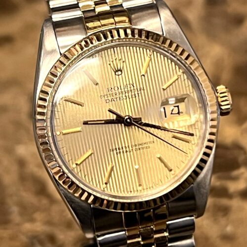 Rolex Datejust 36 18k Gold / Steel Automatic with Gold Tapestry dial Jubilee Bracelet 16013 with Travel Box