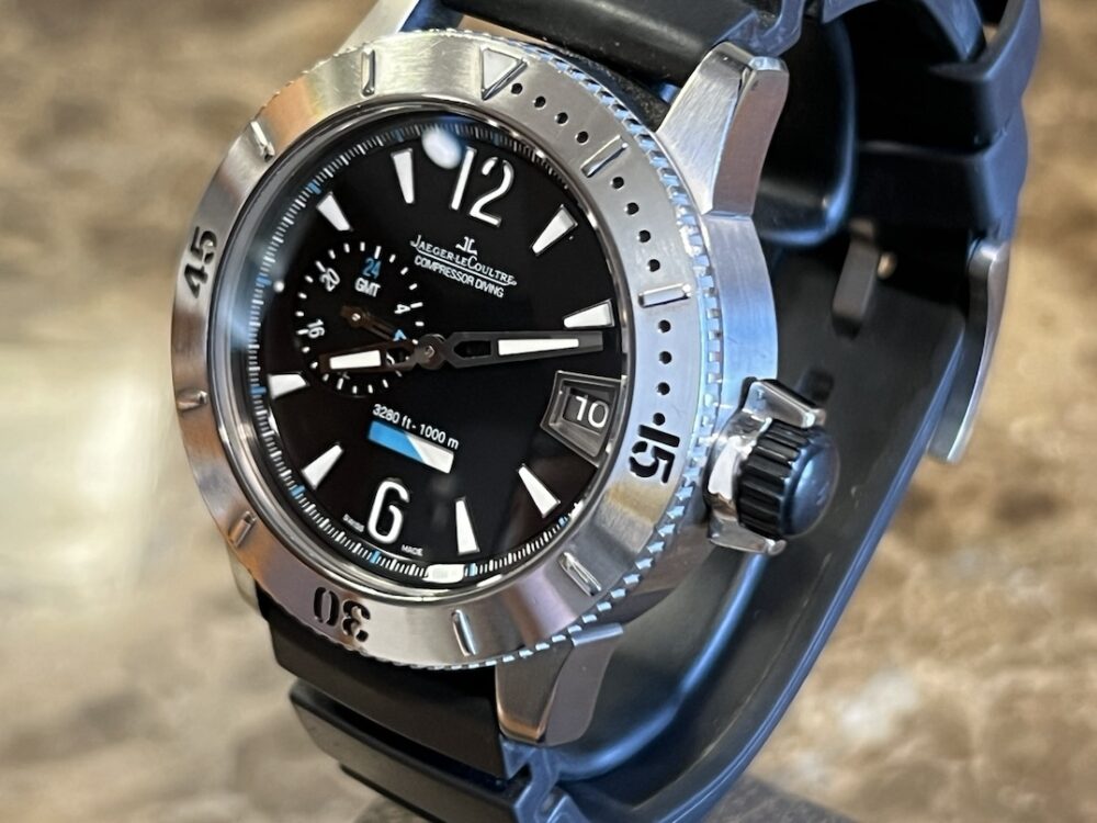 Jaeger LeCoultre Master Compressor Diving Titanium GMT 44mm Automatic Black Blue with Box and Papers 187.T7.70