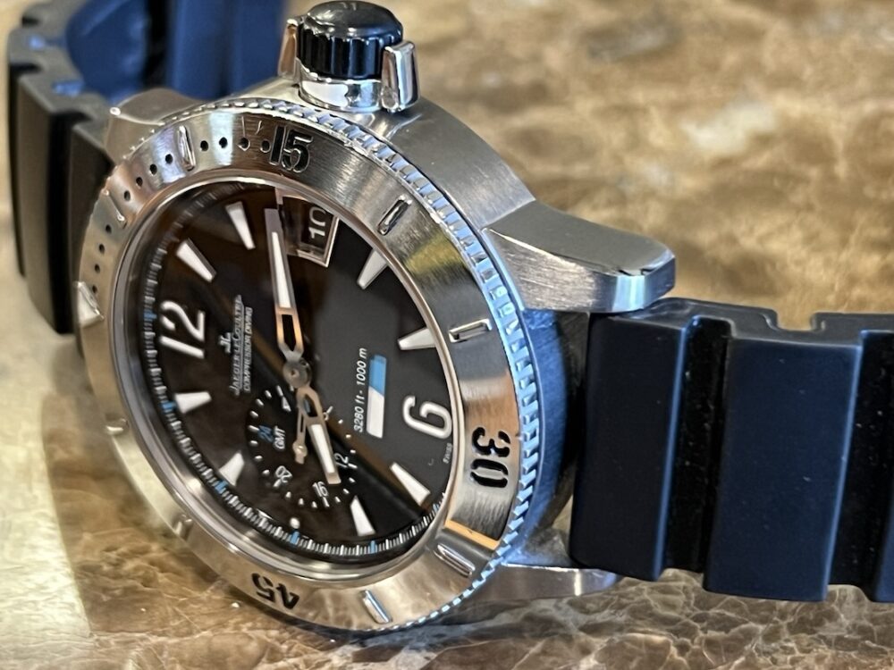 Jaeger LeCoultre Master Compressor Diving Titanium GMT 44mm Automatic Black Blue with Box and Papers 187.T7.70