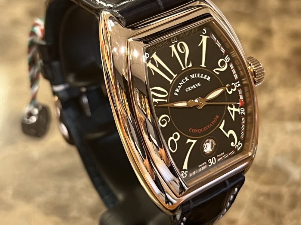 FRANCK MULLER Conquistador 18kt Rose Gold Automatic 34mm x 48.5mm Leather Strap Box Papers 8000SC