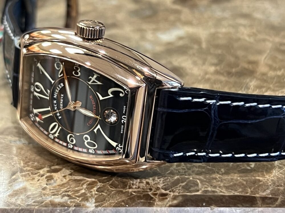 FRANCK MULLER Conquistador 18kt Rose Gold Automatic 34mm x 48.5mm Leather Strap Box Papers 8000SC