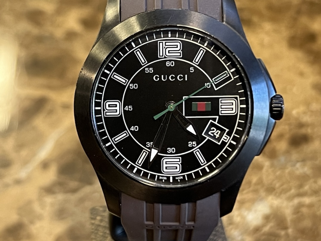 Gucci Black PVD mens watch 44mm Swiss Quartz on a Rubber Strap model 126.2