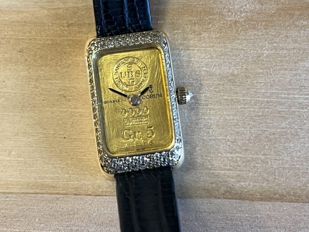 Corum 5gr Pure Gold Ingot with Diamonds Lady Size Quartz model 18k Yellow Gold 46300