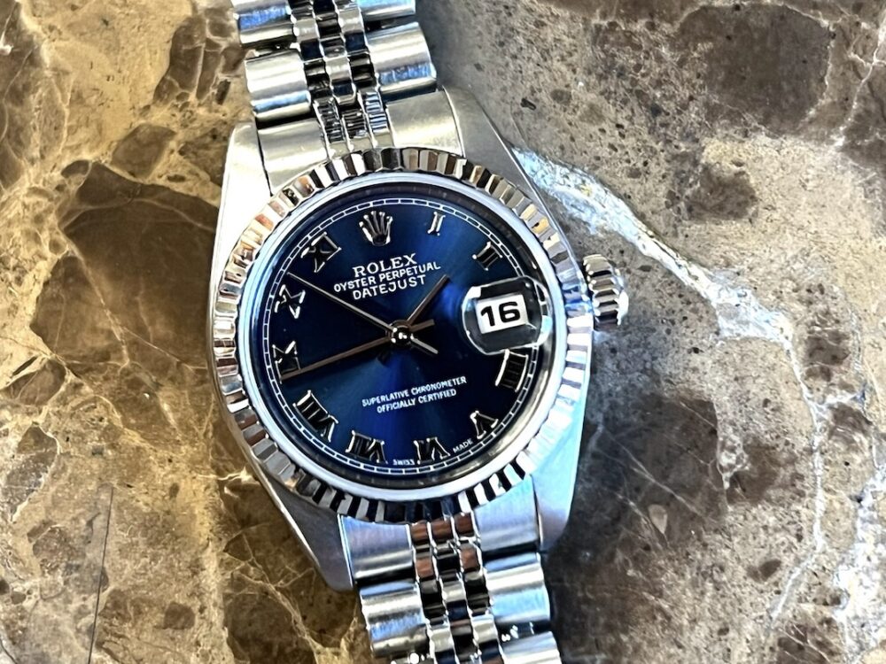 Rolex Datejust 26 Lady Automatic with Blue Roman Dial Jubilee Bracelet White Gold Fluted Bezel 79174