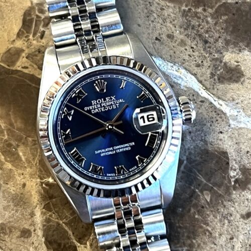 Rolex Datejust 26 Lady Automatic with Blue Roman Dial Jubilee Bracelet White Gold Fluted Bezel 79174