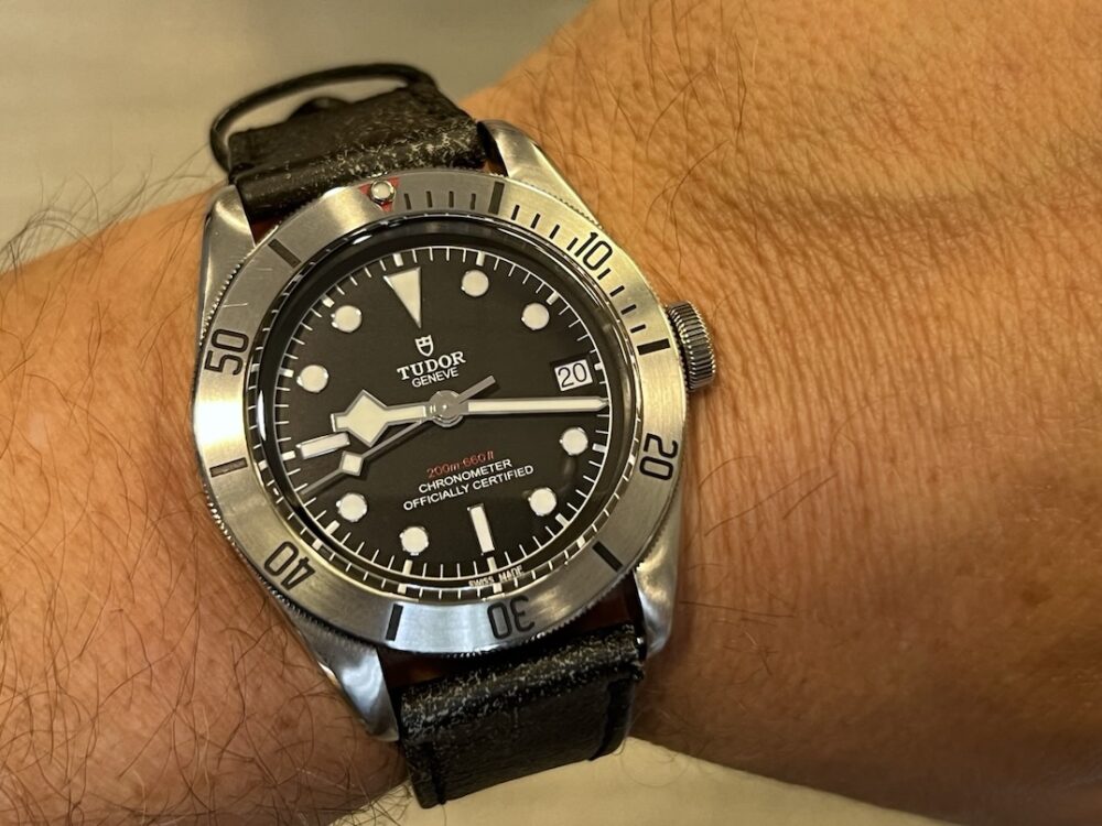 Tudor Black Bay with Steel Bezel Automatic 41mm No Date Leather Strap Box Papers Card 79230