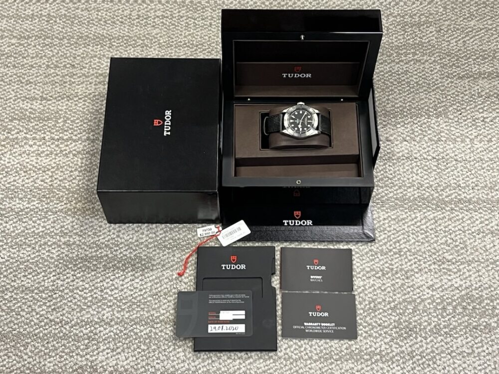 Tudor Black Bay with Steel Bezel Automatic 41mm No Date Leather Strap Box Papers Card 79230