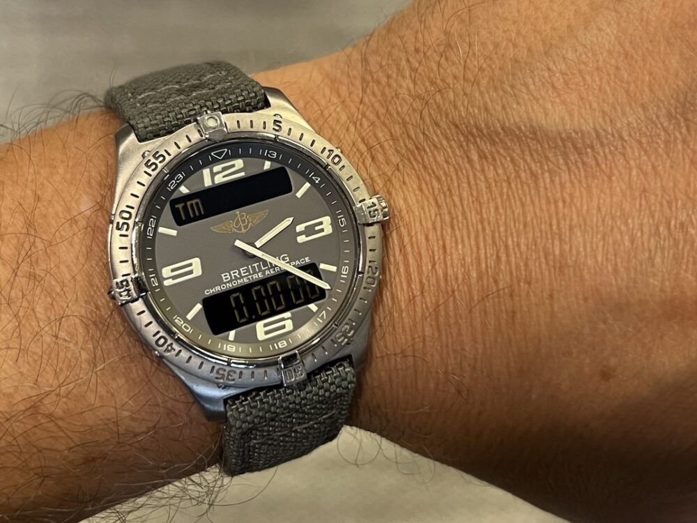 Breitling Aerospace Titanium 40mm Super Quartz on a military strap model E75362