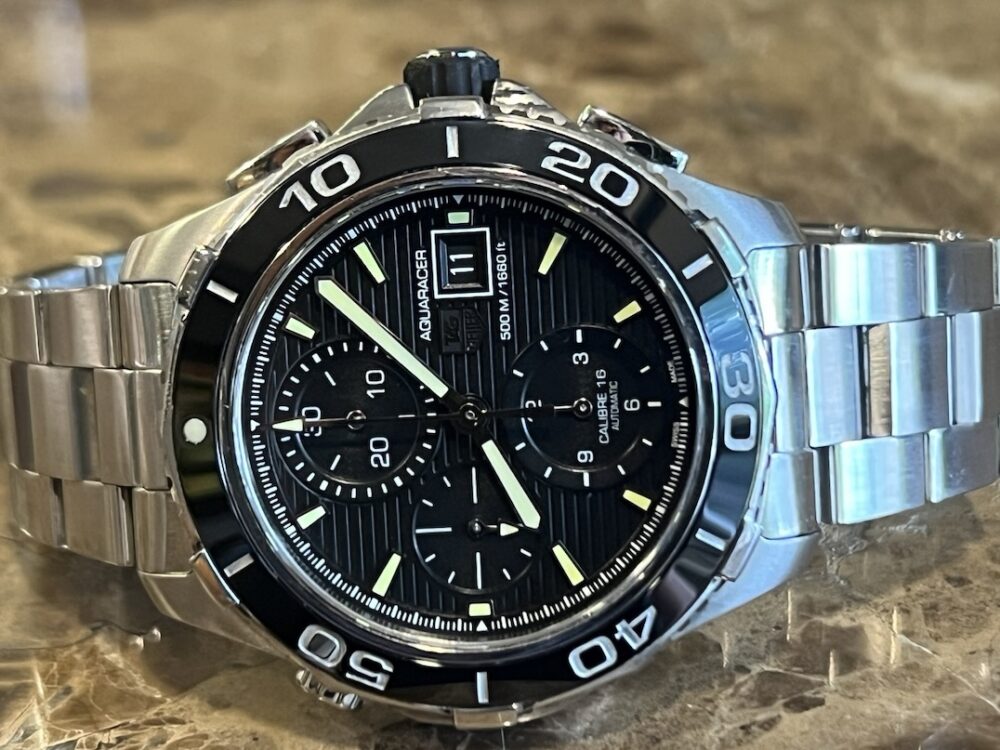 Tag Heuer Aquaracer 500M Chronograph model CAK2111 43mm Automatic Black Dial