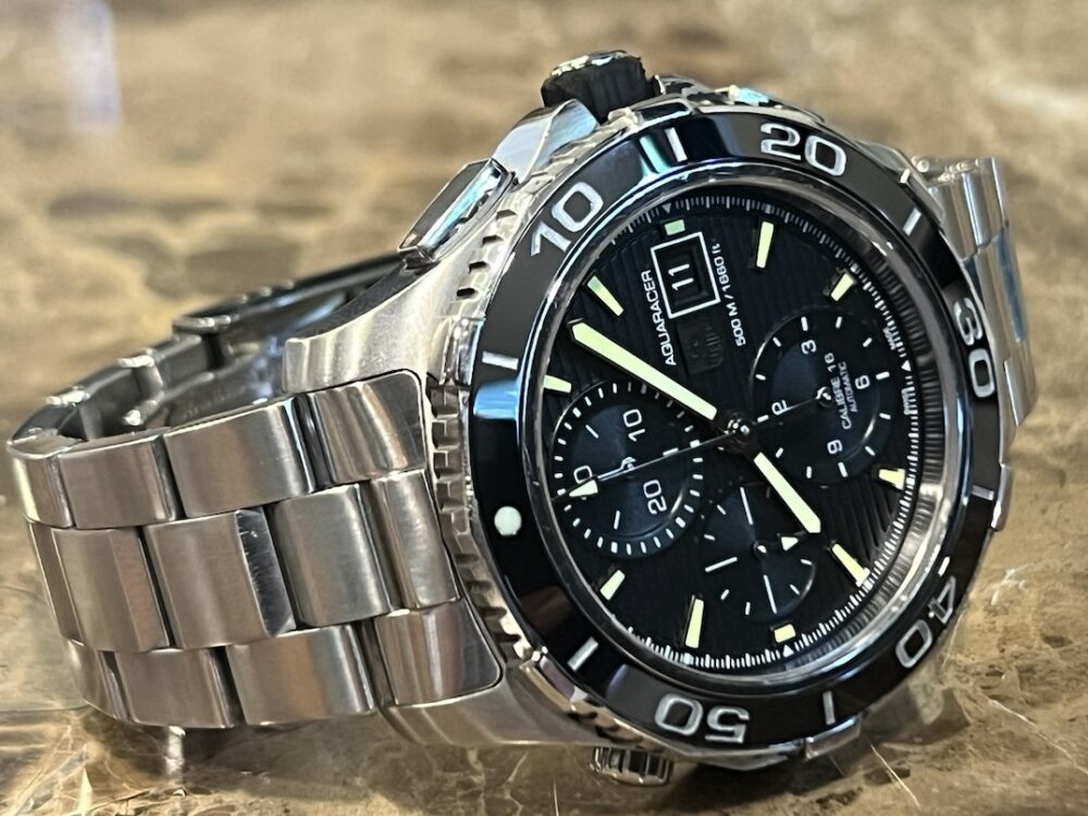 Tag Heuer Aquaracer 500M Chronograph model CAK2111 43mm Automatic Black Dial