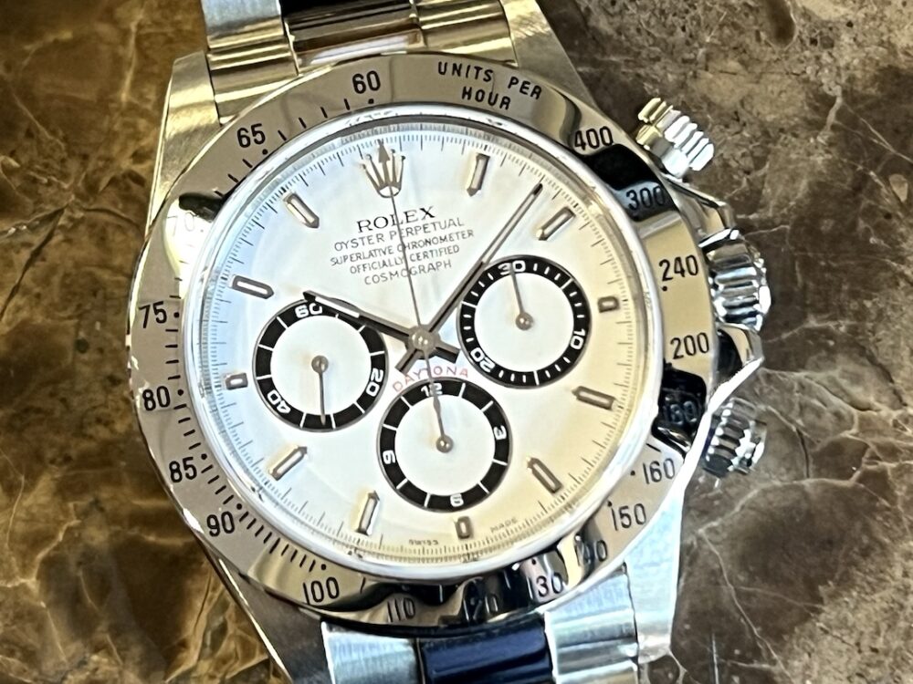 Rolex Daytona Cosmograph Steel with White Dial Zenith Movement model 16520 Box Papers year 1999