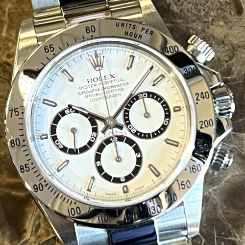 Rolex Daytona Cosmograph Steel with White Dial Zenith Movement model 16520 Box Papers year 1999