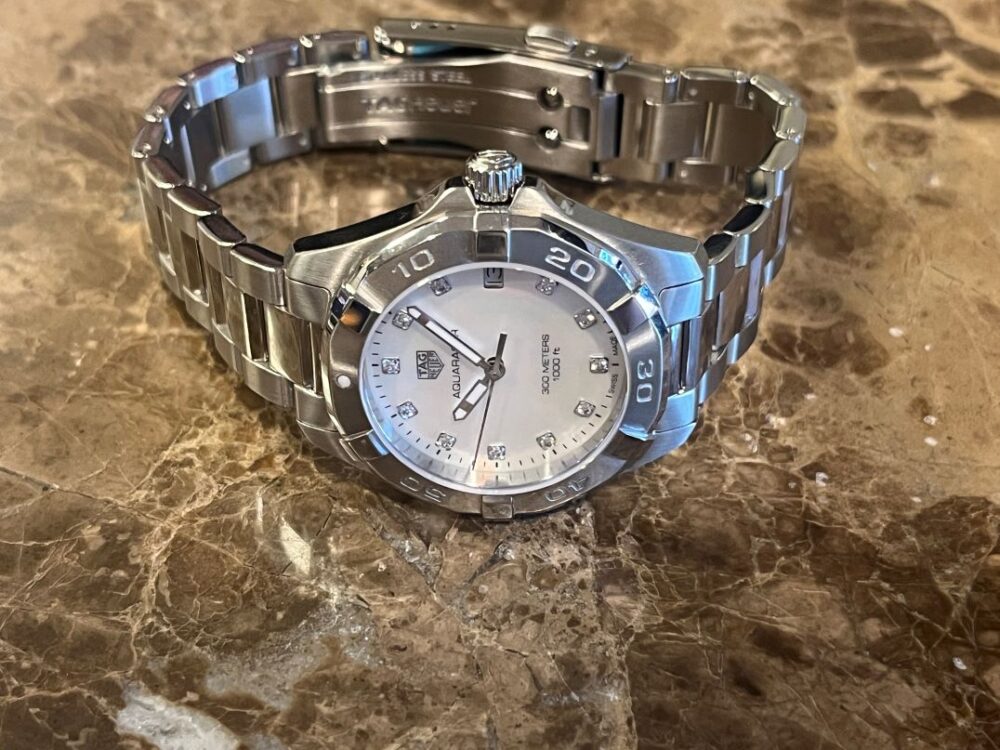 Ladies TAG Heuer Aquaracer Mother of pearl dial diamond hour markers with box and papers WAY1413