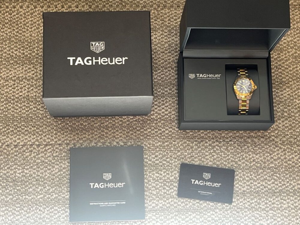 Tag Heuer Aquaracer quartz 32mm mid size two tone steel/gold blue dial with box and papers.