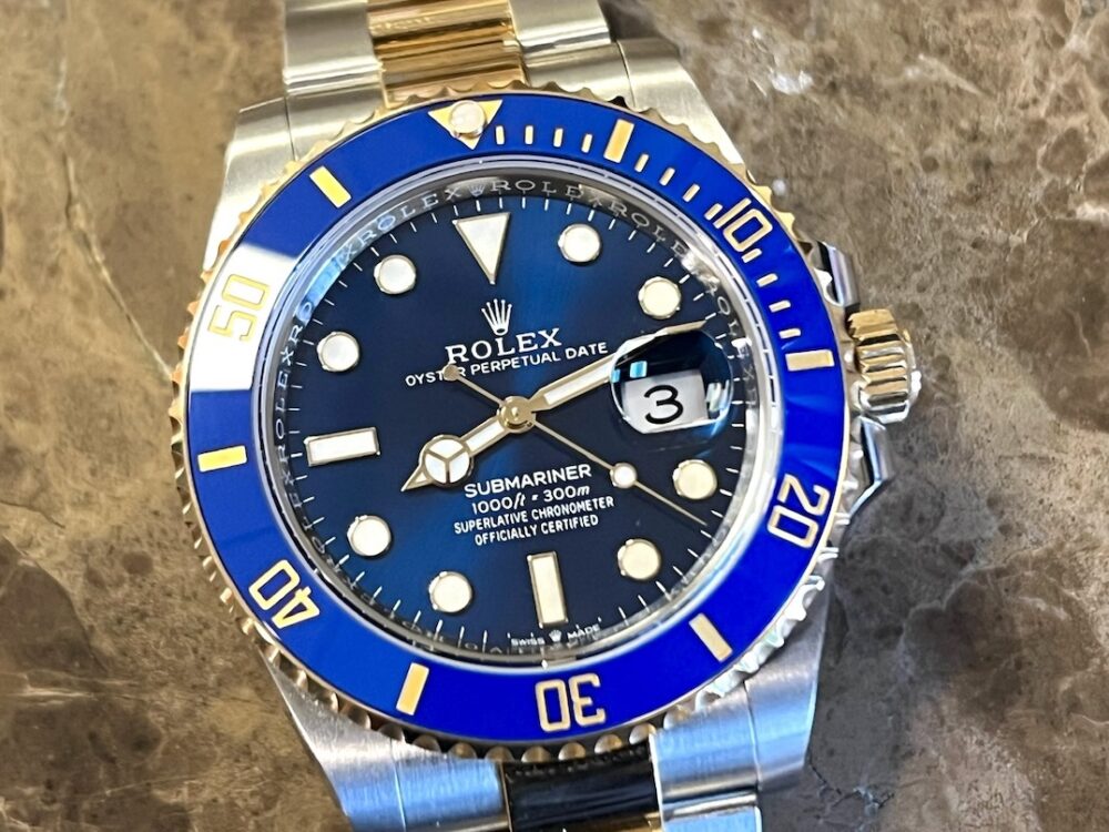 Rolex Submariner 18k Gold / Steel 41mm Automatic with Blue Dial Blue Bezel 126613LB Box Papers MINT