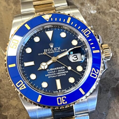 Rolex Submariner 18k Gold / Steel 41mm Automatic with Blue Dial Blue Bezel 126613LB Box Papers MINT