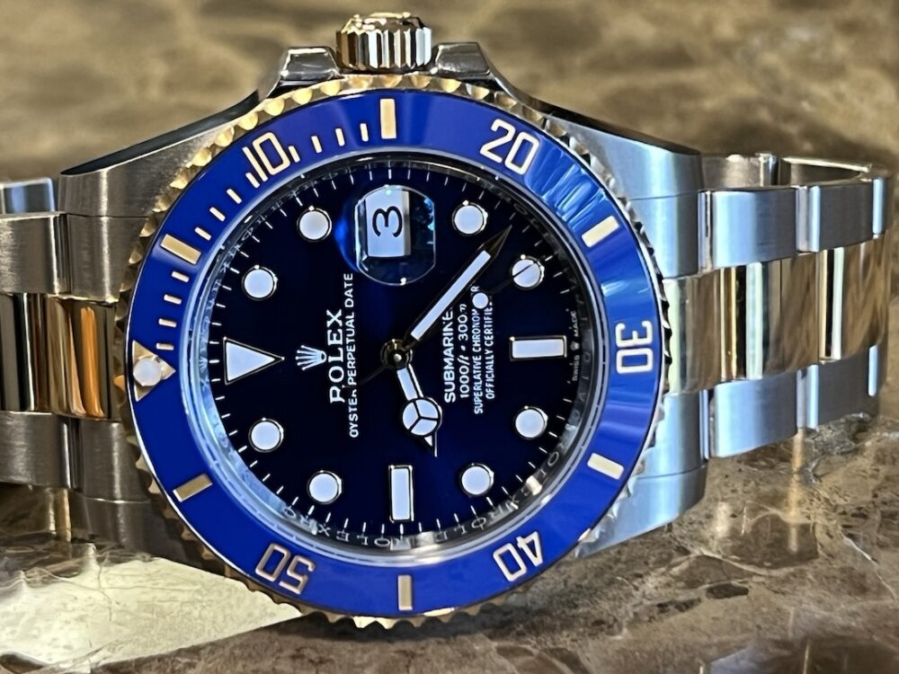 Rolex Submariner 18k Gold / Steel 41mm Automatic with Blue Dial Blue Bezel 126613LB Box Papers MINT