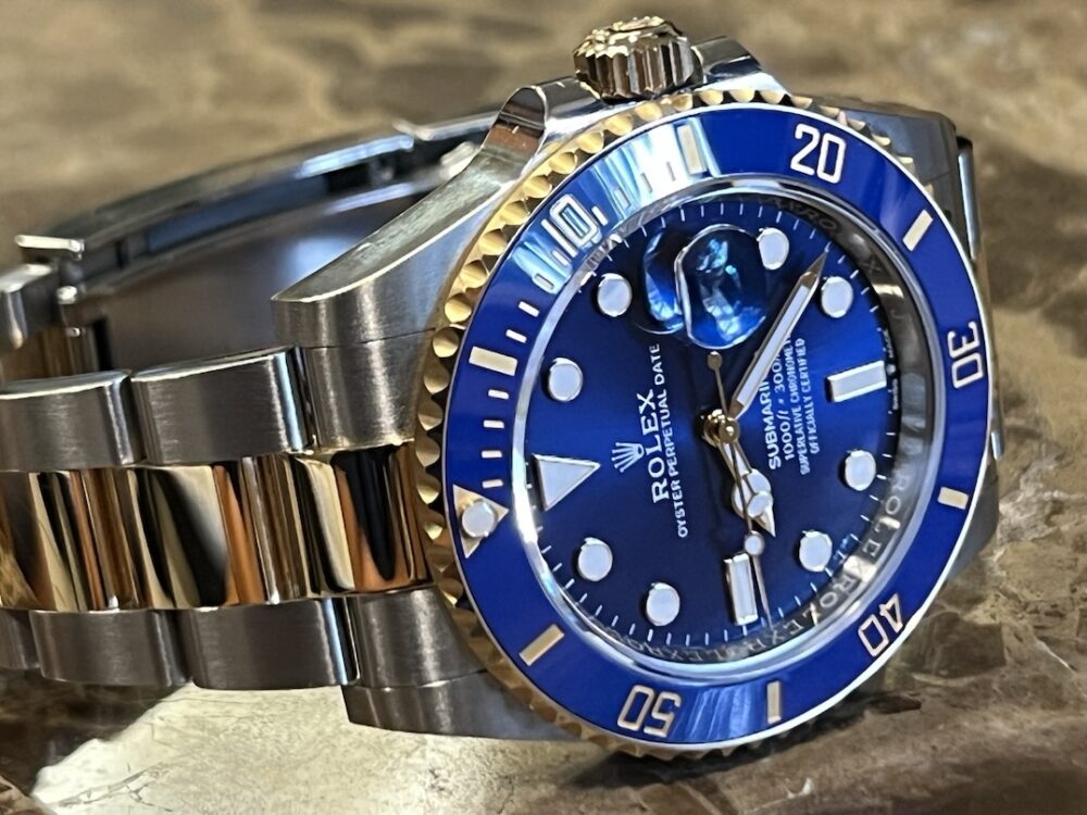 Rolex Submariner 18k Gold / Steel 41mm Automatic with Blue Dial Blue Bezel 126613LB Box Papers MINT