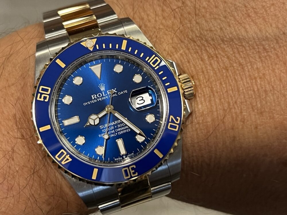 Rolex Submariner 18k Gold / Steel 41mm Automatic with Blue Dial Blue Bezel 126613LB Box Papers MINT