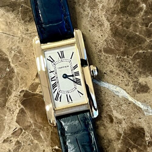 CARTIER TANK AMERICAN solid 18k Yellow Gold 19mm x 34.5mm Quartz model 1710 with service pouch