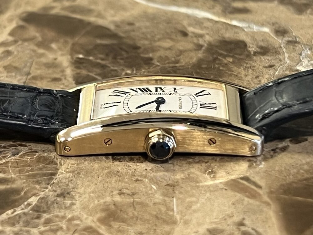 CARTIER TANK AMERICAN solid 18k Yellow Gold 19mm x 34.5mm Quartz model 1710 with service pouch