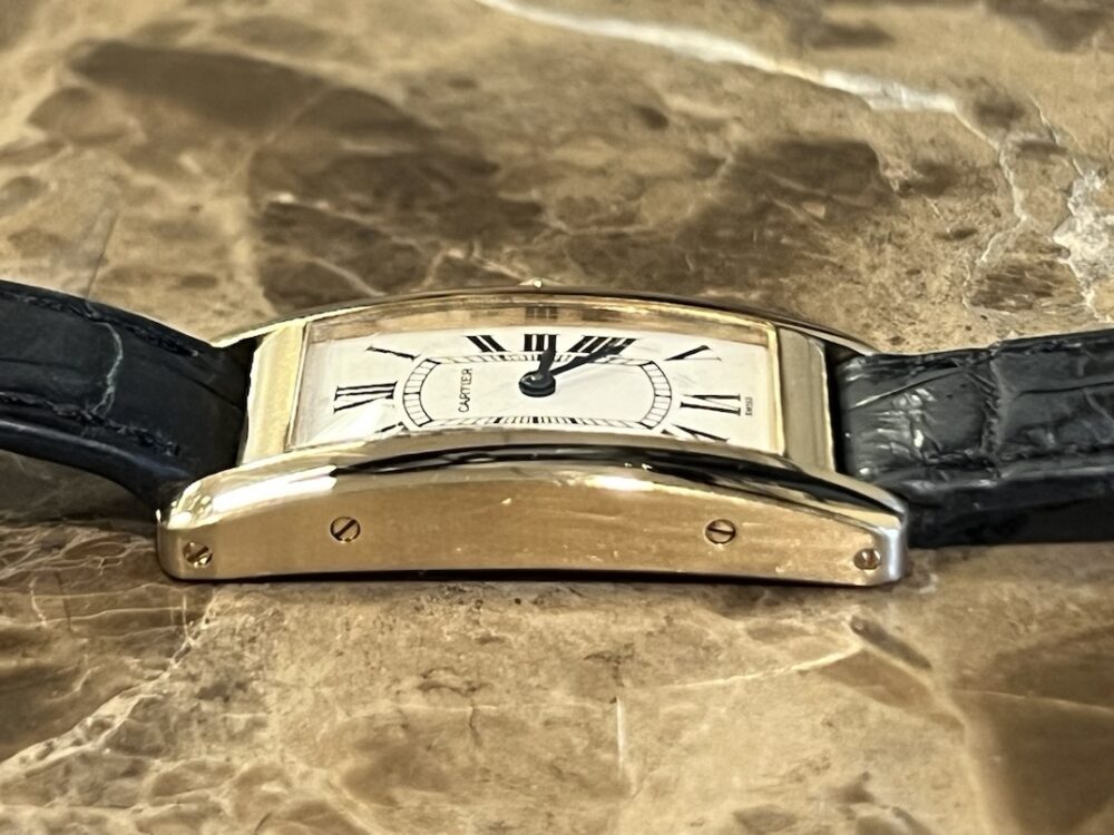 CARTIER TANK AMERICAN solid 18k Yellow Gold 19mm x 34.5mm Quartz model 1710 with service pouch