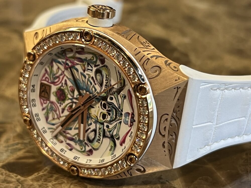 Franck Dubarry Fileteado GMT Men's Watch 43mm Automatic Solid 18k Rose Gold and Diamonds Model REV-05-04 Box Papers