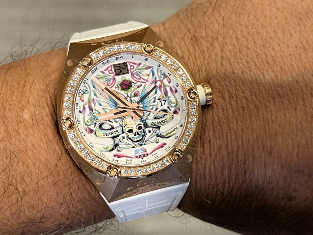 Franck Dubarry Fileteado GMT Men's Watch 43mm Automatic Solid 18k Rose Gold and Diamonds Model REV-05-04 Box Papers
