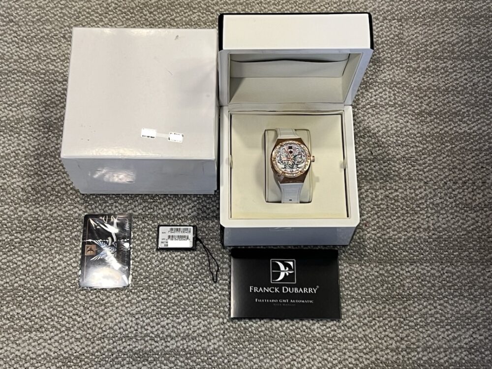 Franck Dubarry Fileteado GMT Men's Watch 43mm Automatic Solid 18k Rose Gold and Diamonds Model REV-05-04 Box Papers