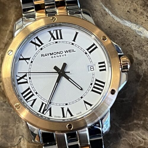 Raymond Weil Tango Rose Gold PVD and Steel 39mm Quartz White decorative dial with Box 5591