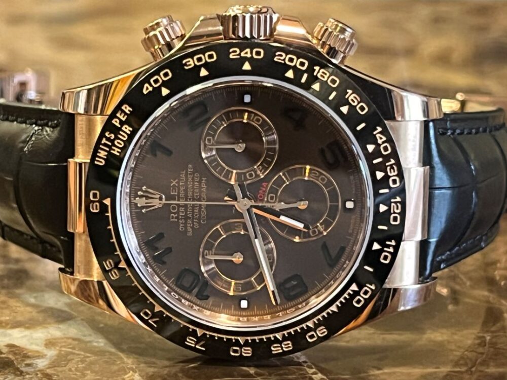 Rolex Daytona 116515LN Rose Gold Chocolate Dial 40mm Full Size Chronograph Box Papers on Leather Strap