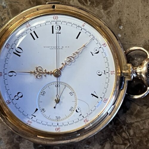 Tiffany & Company Pocket Watch 18k Yellow Gold Chronograph Hunter Case Vintage just serviced