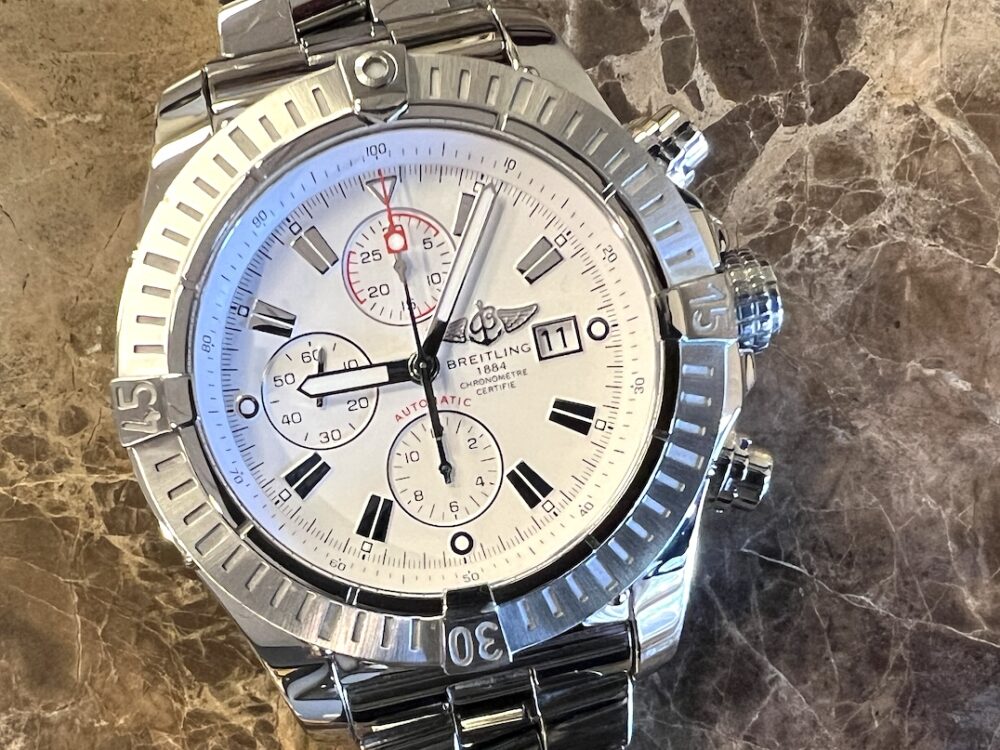 Breitling Super Avenger 48mm Automatic Chronograph White Dial Bracelet Box Papers A13370