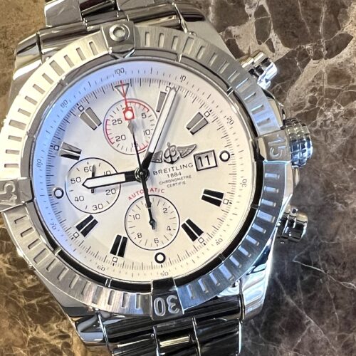 Breitling Super Avenger 48mm Automatic Chronograph White Dial Bracelet Box Papers A13370