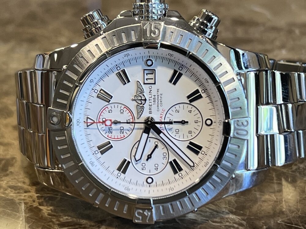 Breitling Super Avenger 48mm Automatic Chronograph White Dial Bracelet Box Papers A13370