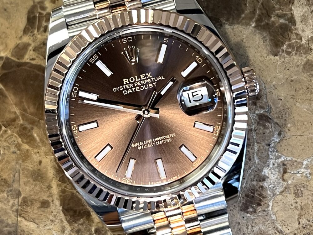 Rolex Datejust 41 18k Rose Gold / Steel with Chocolate Brown Dial Jubilee Bracelet model 126331 with Box Papers Card