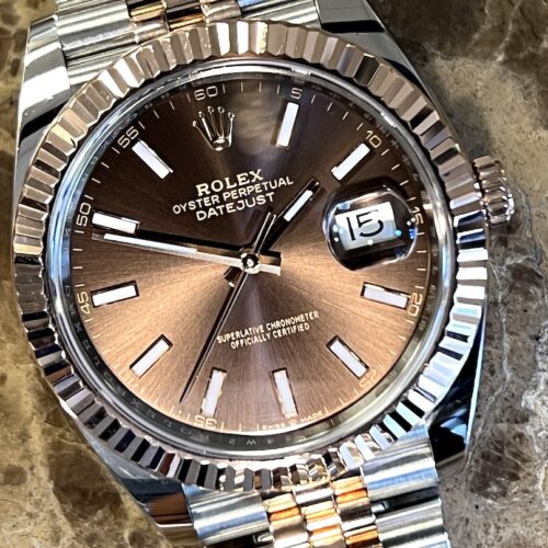 Rolex Datejust 41 18k Rose Gold / Steel with Chocolate Brown Dial Jubilee Bracelet model 126331 with Box Papers Card