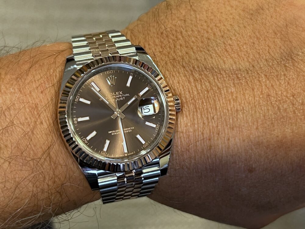 Rolex Datejust 41 18k Rose Gold / Steel with Chocolate Brown Dial Jubilee Bracelet model 126331 with Box Papers Card