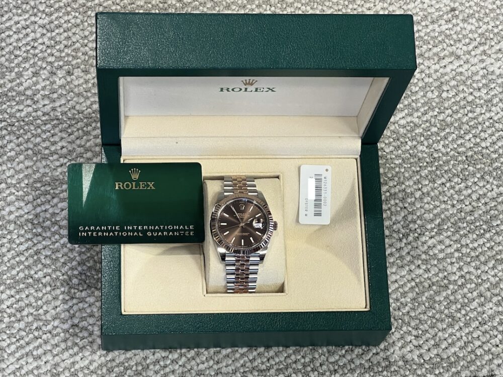 Rolex Datejust 41 18k Rose Gold / Steel with Chocolate Brown Dial Jubilee Bracelet model 126331 with Box Papers Card