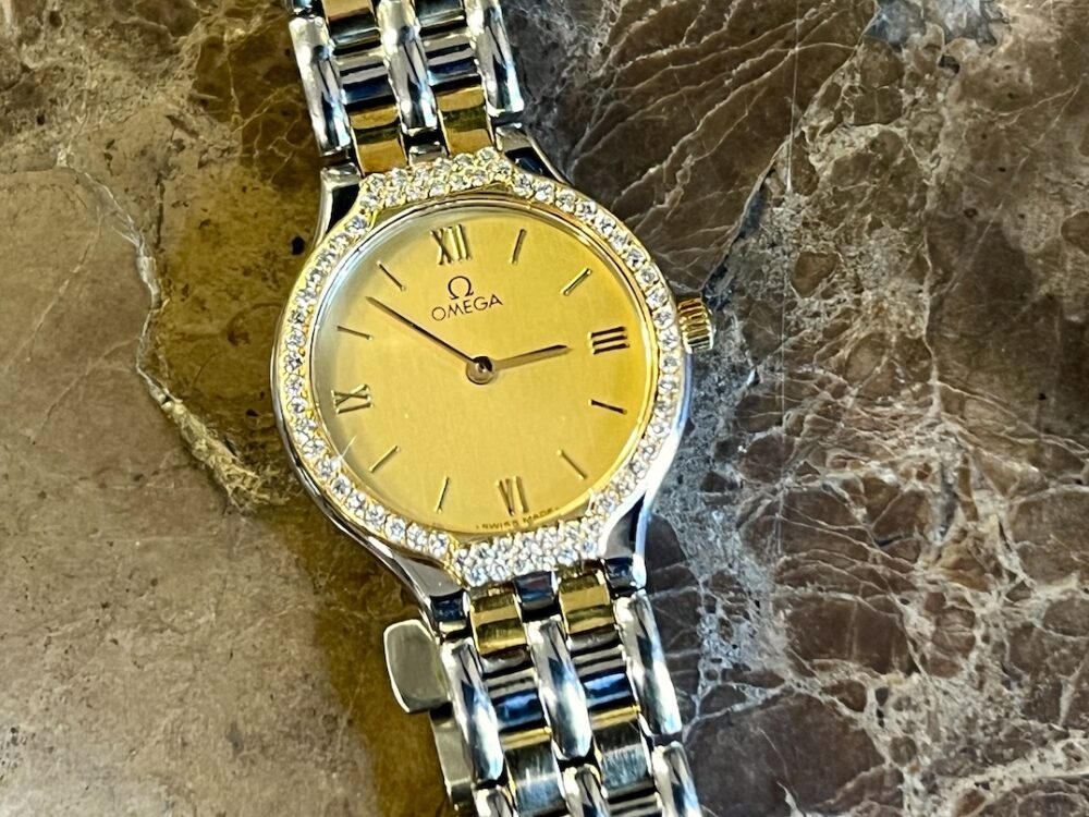 Omega De Ville Symbol 18k Gold / Steel Lady 22.5mm Quartz with Factory Diamond Bezel DA 895.0921