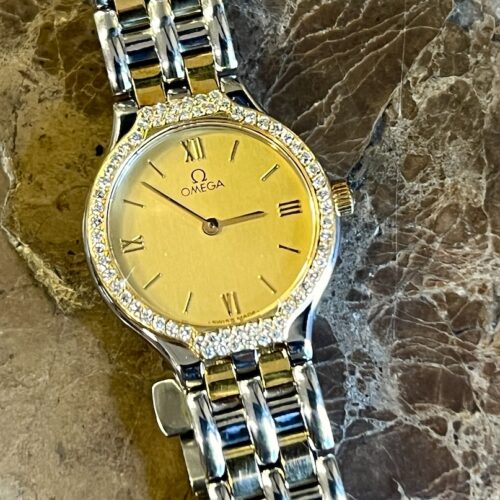 Omega De Ville Symbol 18k Gold / Steel Lady 22.5mm Quartz with Factory Diamond Bezel DA 895.0921