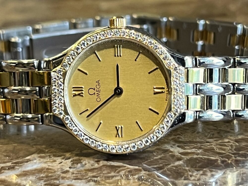 Omega De Ville Symbol 18k Gold / Steel Lady 22.5mm Quartz with Factory Diamond Bezel DA 895.0921