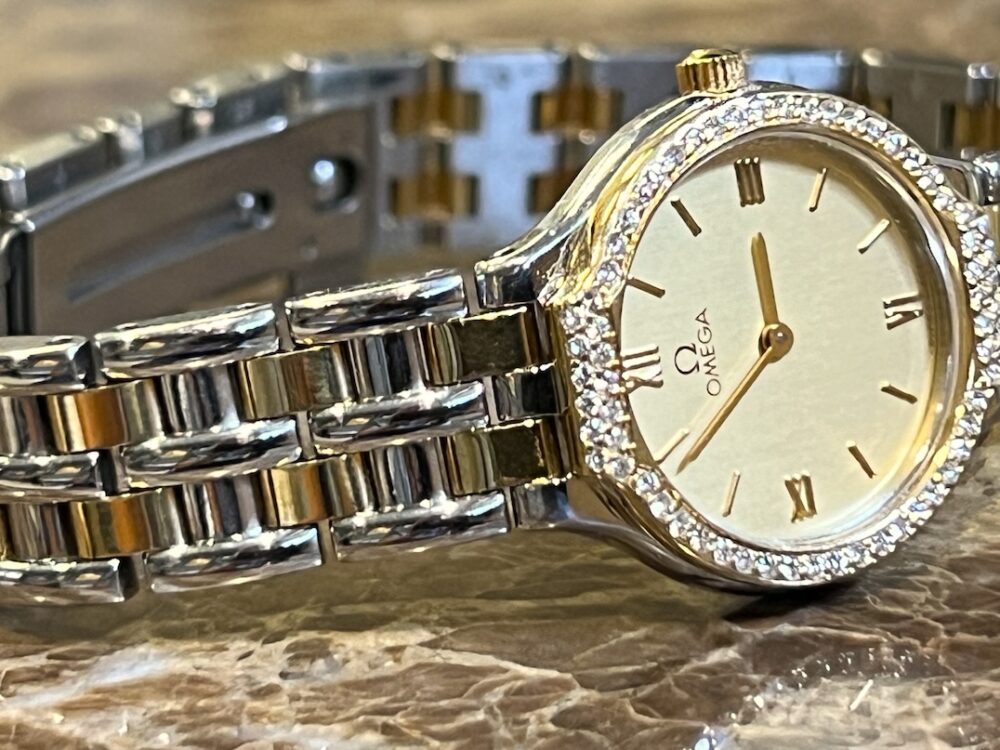 Omega De Ville Symbol 18k Gold / Steel Lady 22.5mm Quartz with Factory Diamond Bezel DA 895.0921