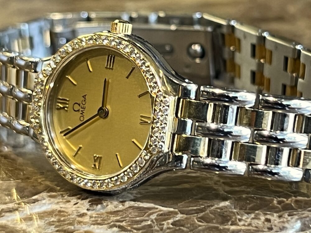 Omega De Ville Symbol 18k Gold / Steel Lady 22.5mm Quartz with Factory Diamond Bezel DA 895.0921