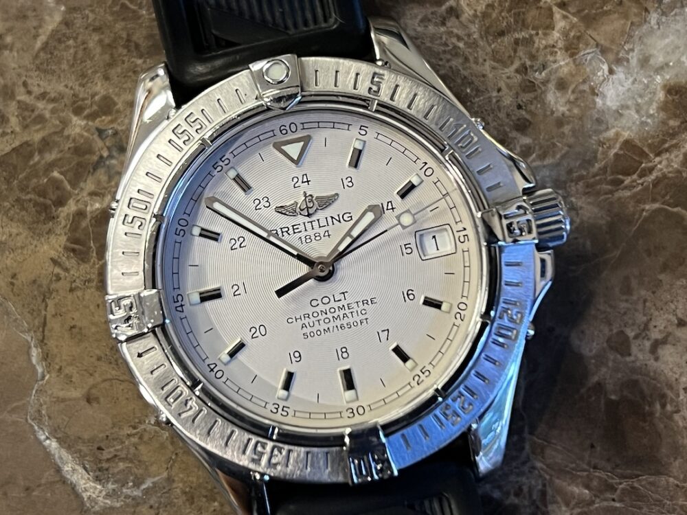 Breitling Colt Automatic 38mm with Silver Concentric Dial on Breitling Rubber Strap A17350