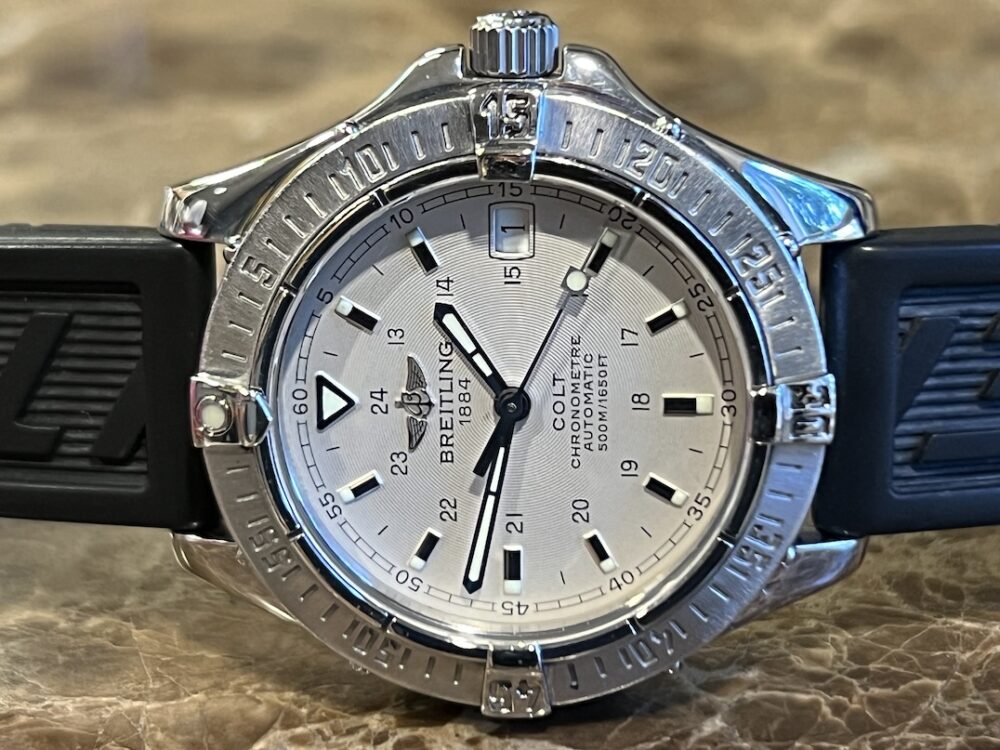 Breitling Colt Automatic 38mm with Silver Concentric Dial on Breitling Rubber Strap A17350