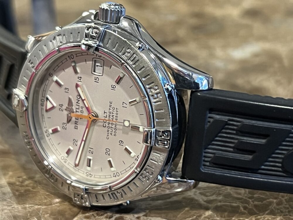 Breitling Colt Automatic 38mm with Silver Concentric Dial on Breitling Rubber Strap A17350